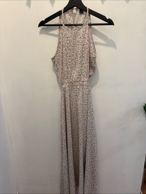 Light Floral Halter Maxi Dress in Neutral Beige